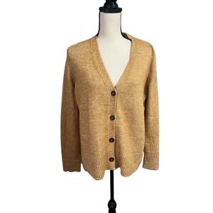 J. Jill Womens Mustard Yellow Marled Knit Cardigan Sz L Minimalist Closet Staple